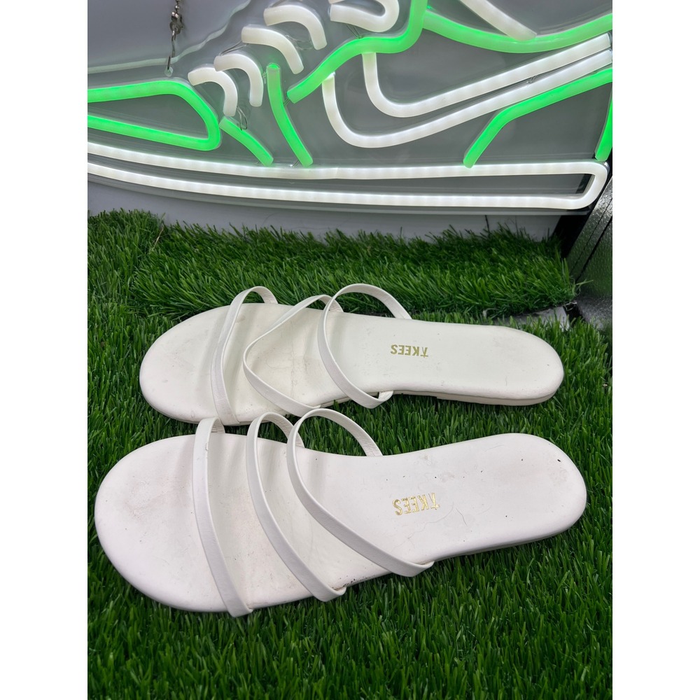 TKEES Gemma White Leather Strappy Slide Sandals Womens Size 8 EUR 39 Brazil
